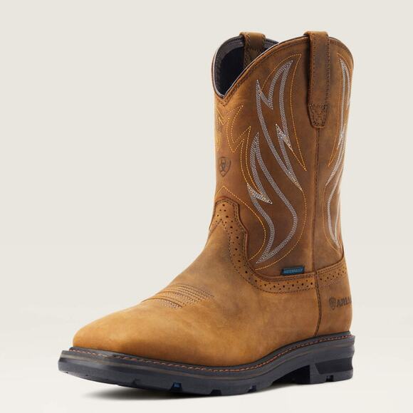 Ariat Men\'s Distressed Brown Sierra Shock Shield Waterproof Work Boots Size 10D